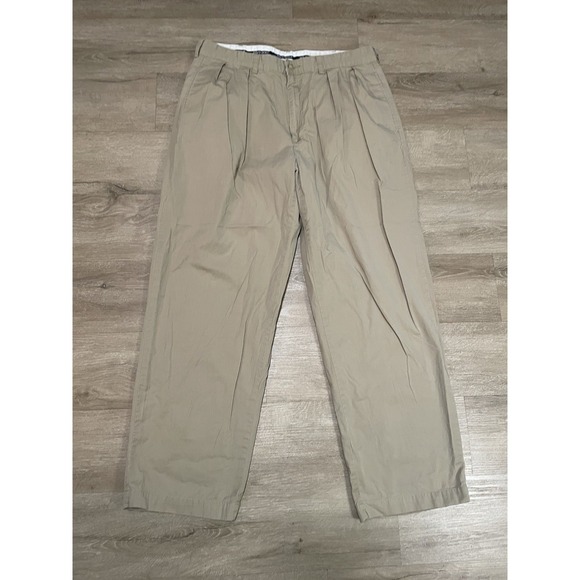 VTG Polo Ralph Lauren Golf Pants Mens 34x30 Khaki Beige Pleated Flap Pocket Logo - Picture 1 of 7
